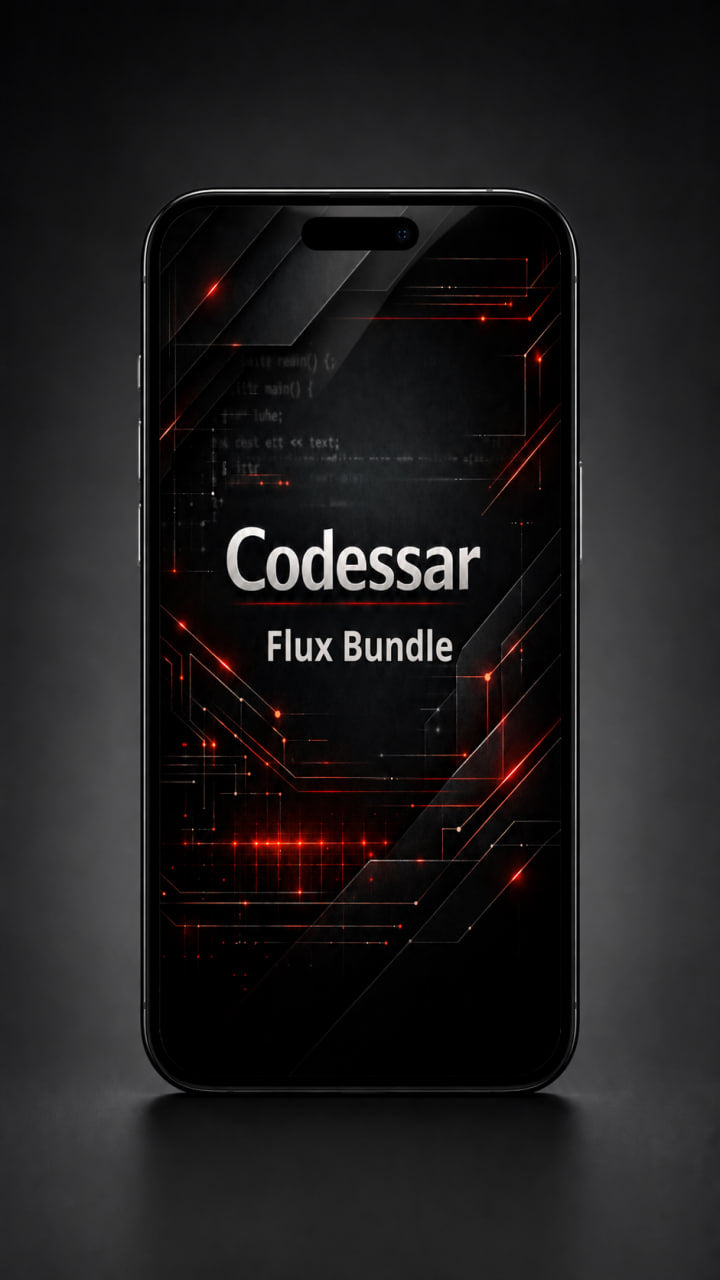 Phone case with Codessar branding on a dark background