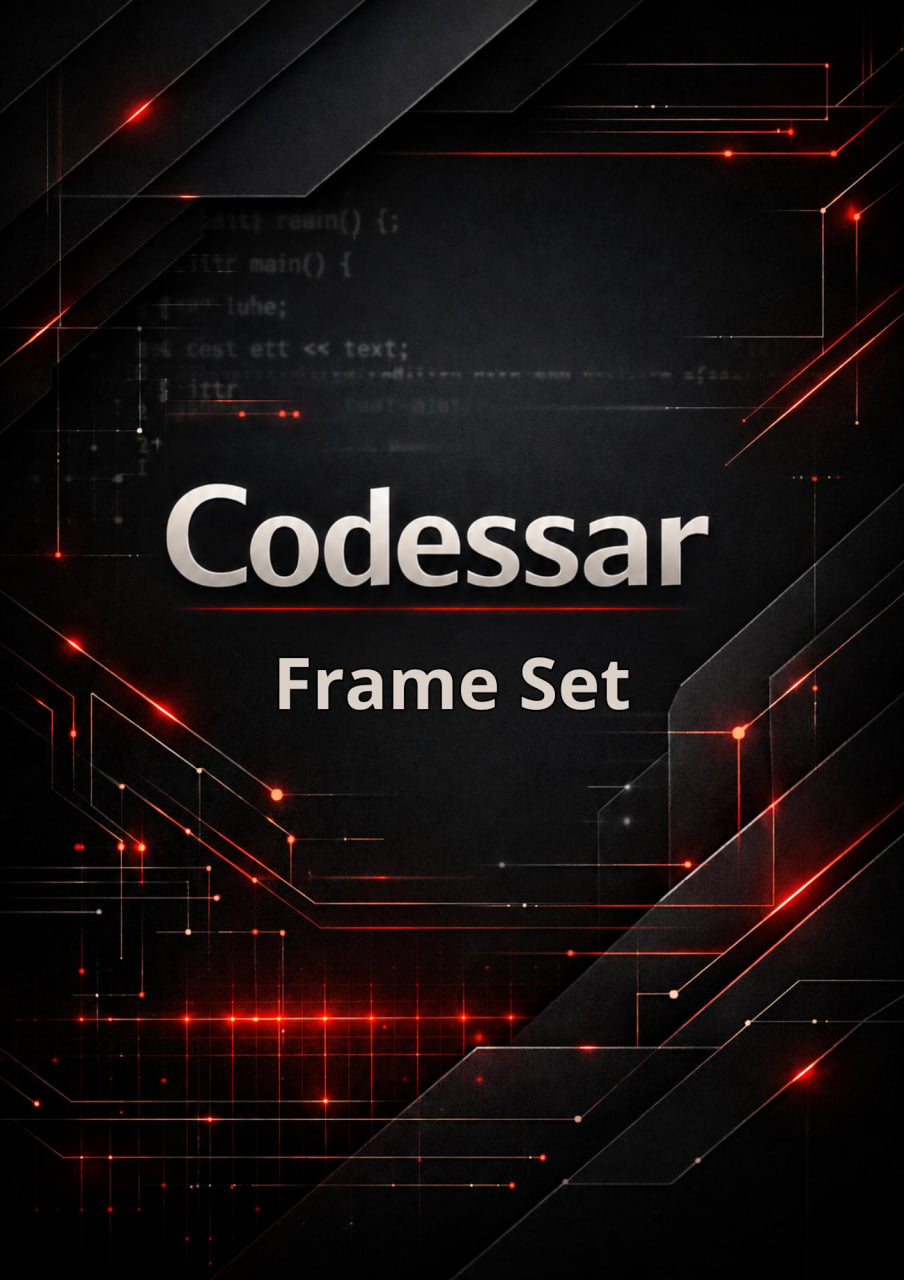 Codessar Frame Set with technical design elements on a dark background