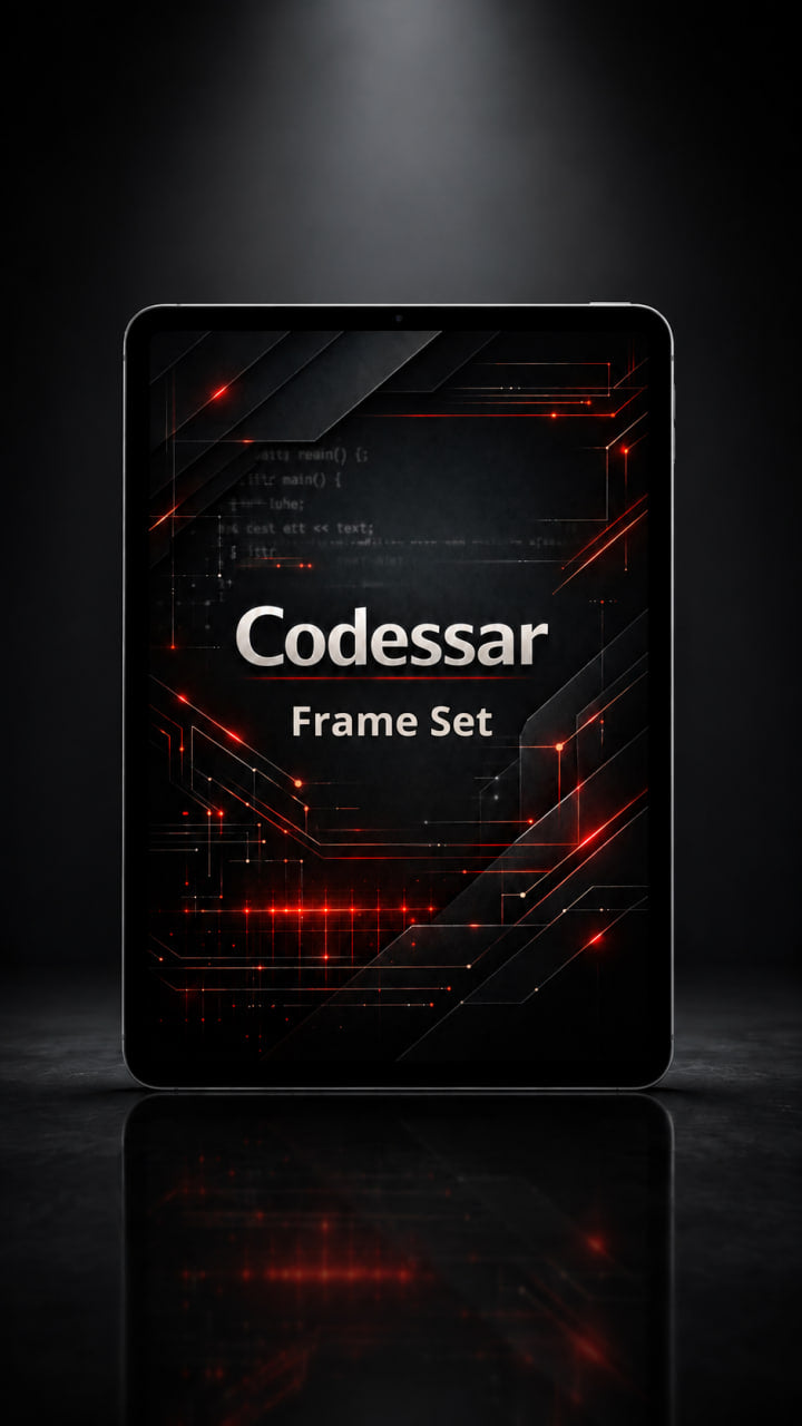 Tablet with Codessar Frame Set design on a dark background
