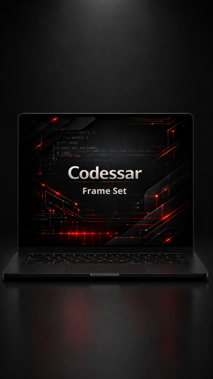 Laptop with Codessar Frame Set on a dark background
