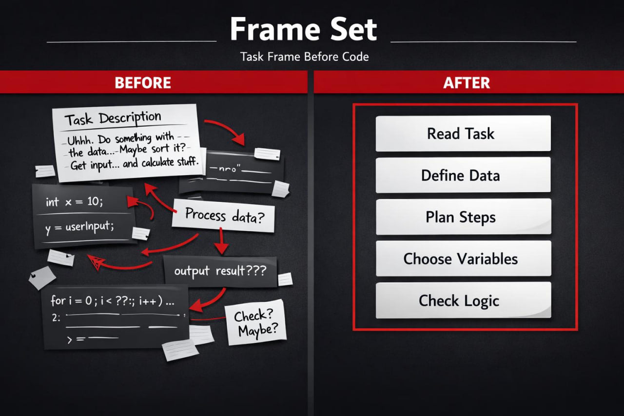 Before and after comparison of a task frame for programming tasks on a blackboard.