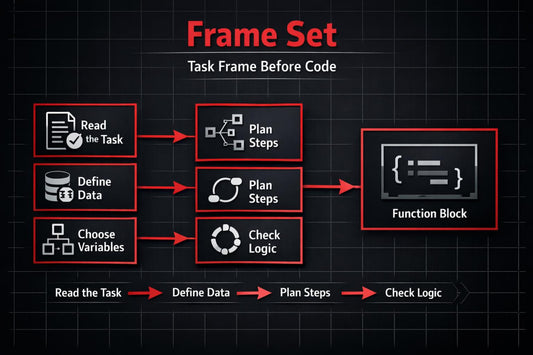 Diagram of a task frame before code with labeled steps on a dark grid background