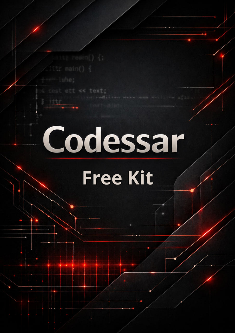 Codessar Free Kit with technical design elements on a dark background