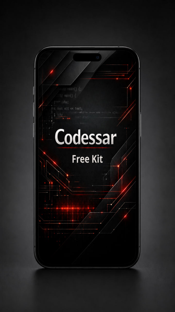 Phone case with Codessar branding on a dark background