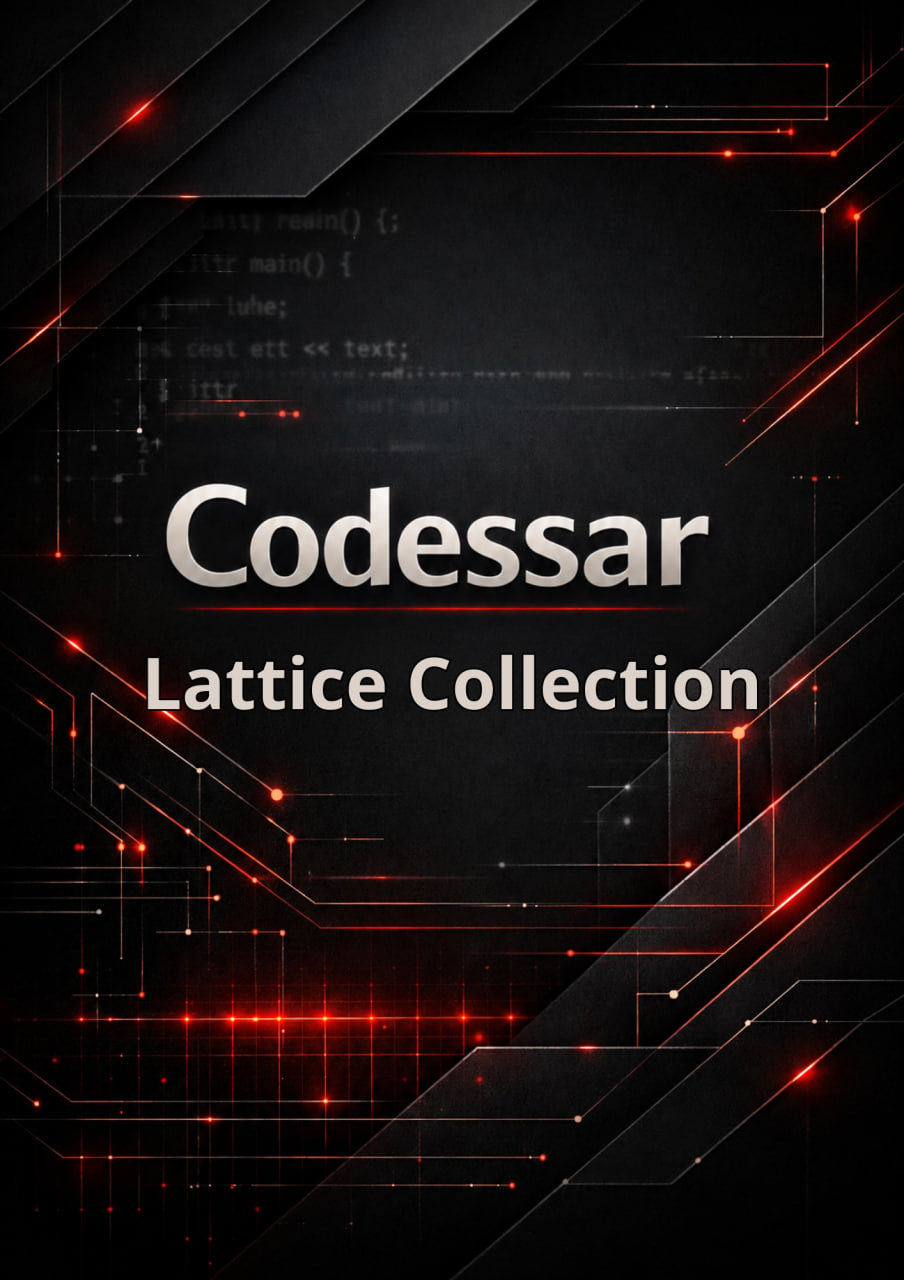 Codessar Lattice Collection with technical design elements on a dark background
