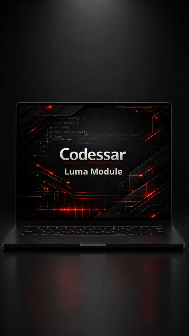 Laptop displaying 'Codessar Luma Module' on a dark background