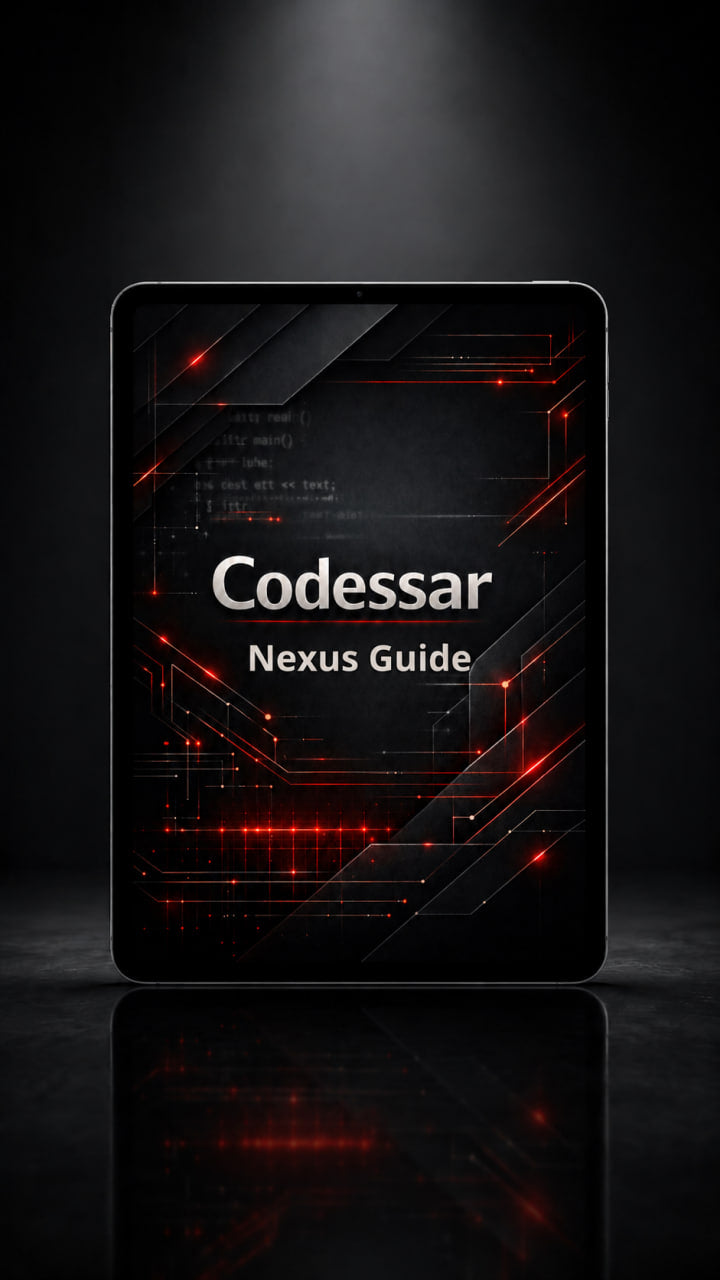 Digital tablet displaying Codessar Nexus Guide on a dark background