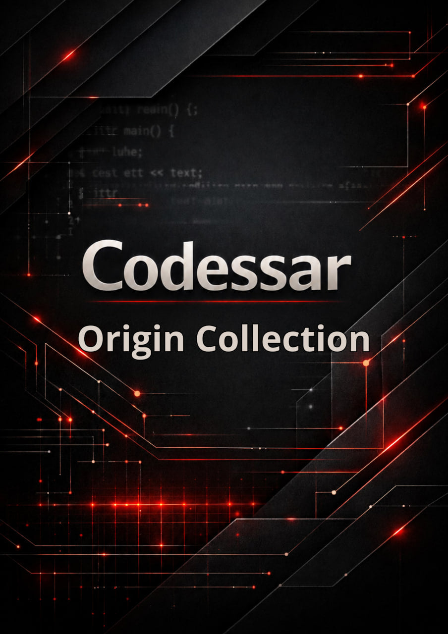 Codessar Origin Collection with technical design elements on a dark background