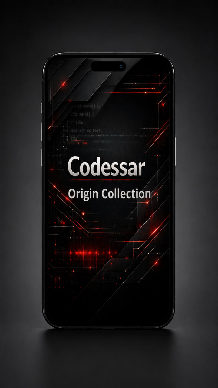 Smartphone with Codessar Origin Collection design on a dark background