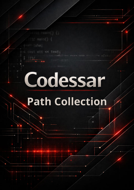 Codessar Path Collection with technical design elements on a dark background