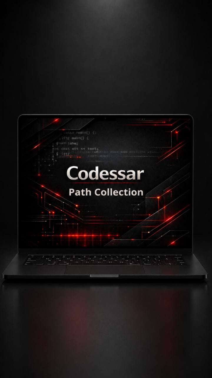 Laptop displaying 'Codessar Path Collection' on a dark background
