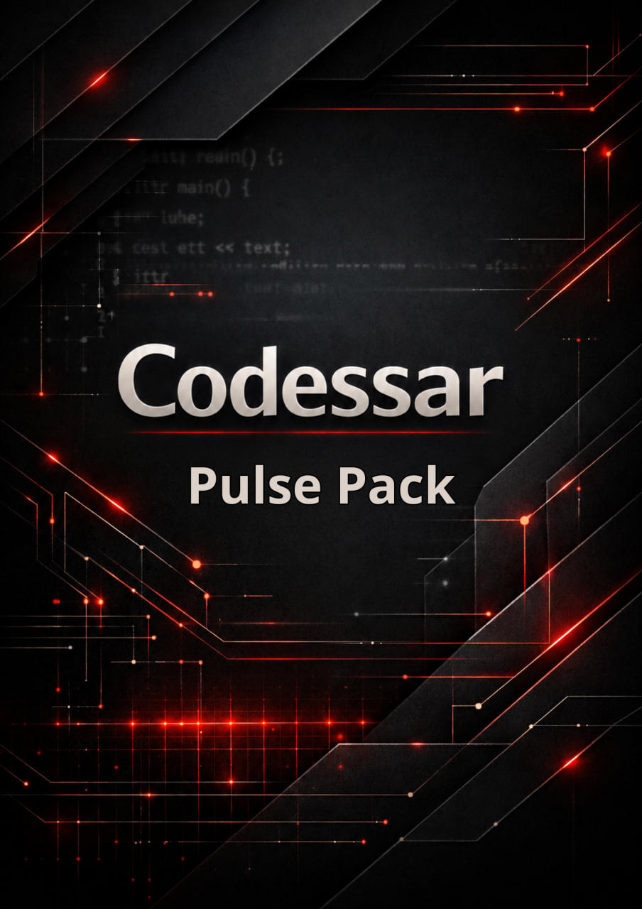 Codessar Pulse Pack with technical design elements on a dark background