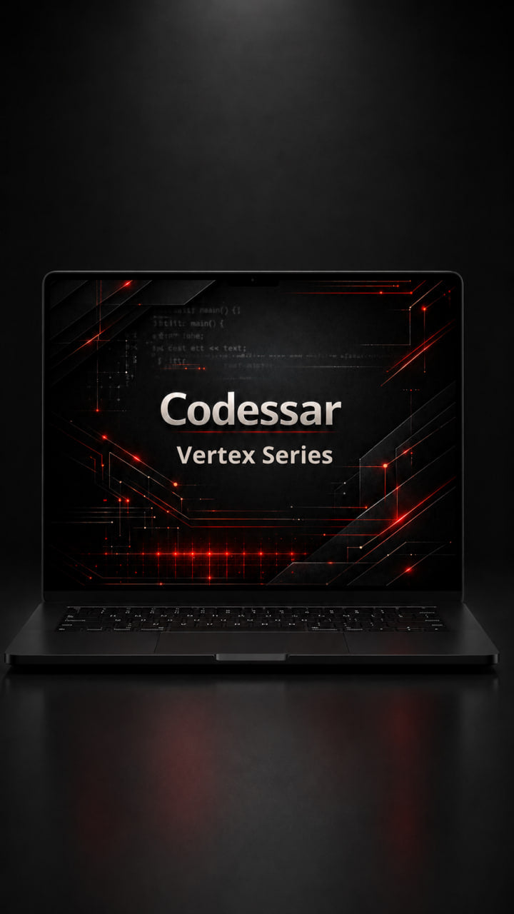 Laptop displaying 'Codessar Vertex Series' on a dark background